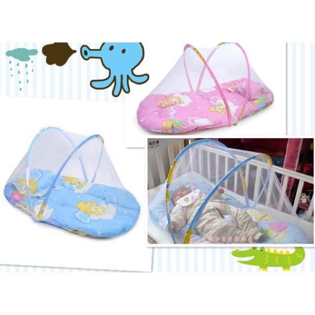 Килимок для немовляти з москітною сіткою, подушкою, у сумці 55*5,5*43см