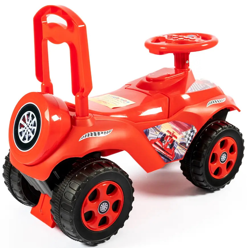 Машина-каталка "Автошка" красная, с муз.рулем на укр.яз., песня, рас. ПДД, с торм., в пак. 30*60*30см, ТМ Долони, Украина