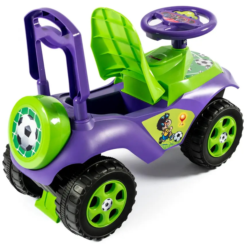 Машина-каталка "Автошка" фиол-зел., с муз.рулем на укр.яз., песня, рас. ПДД, с торм., в пак. 30*60*30см, ТМ Долони, Украина