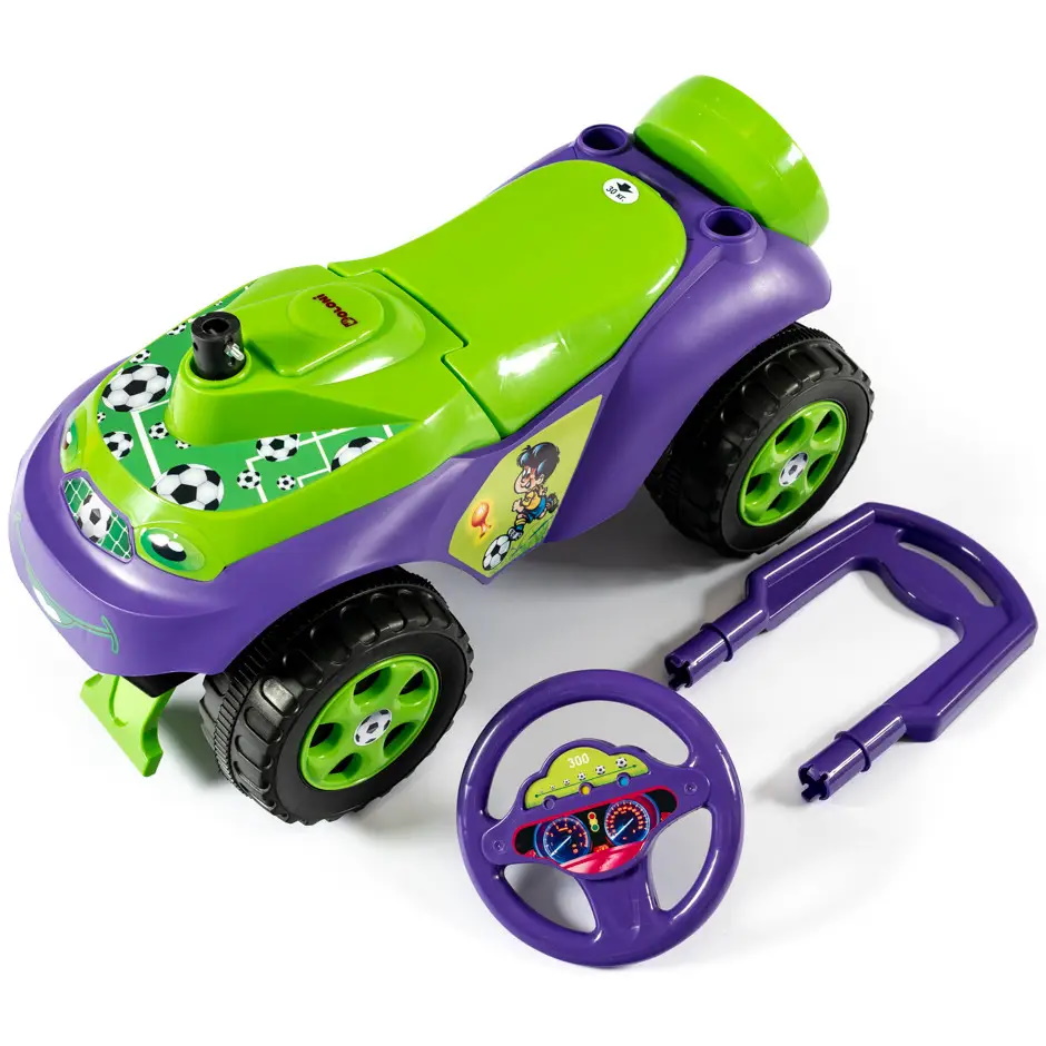 Машина-каталка "Автошка" фиол-зел., с муз.рулем на укр.яз., песня, рас. ПДД, с торм., в пак. 30*60*30см, ТМ Долони, Украина