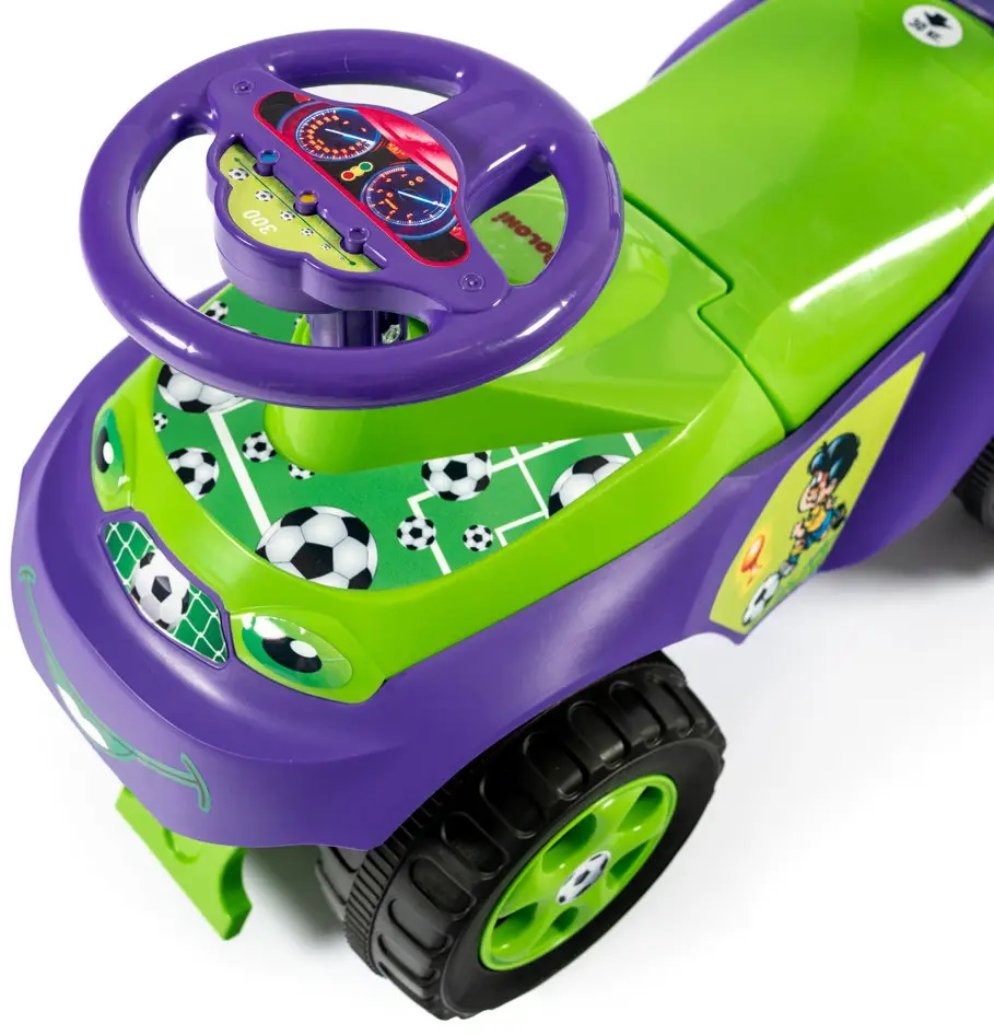 Машина-каталка "Автошка" фиол-зел., с муз.рулем на укр.яз., песня, рас. ПДД, с торм., в пак. 30*60*30см, ТМ Долони, Украина