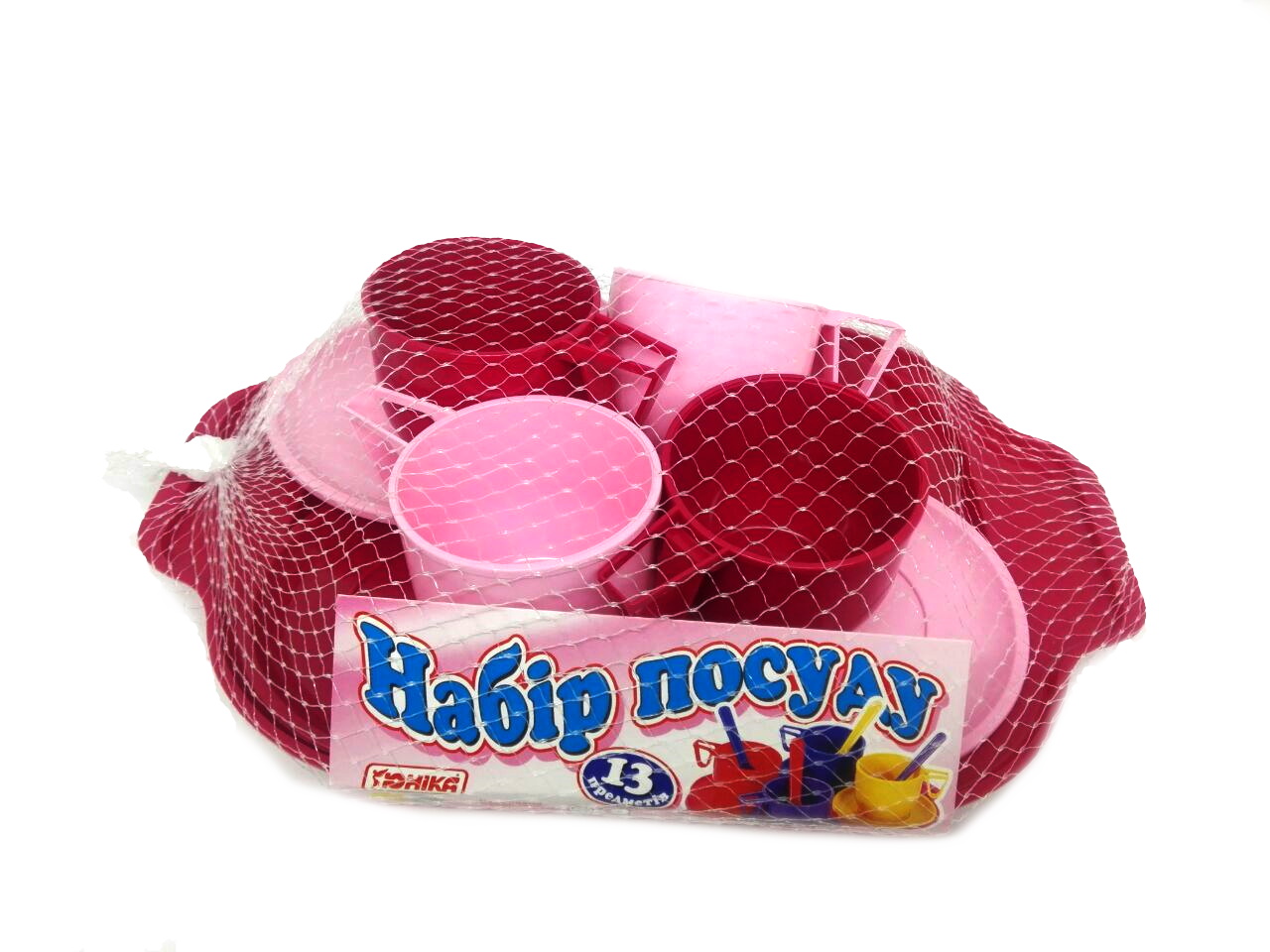 Набор посуды, 13 предм., в сетке  26*19см, ТМ Юника, Украина (50шт)
