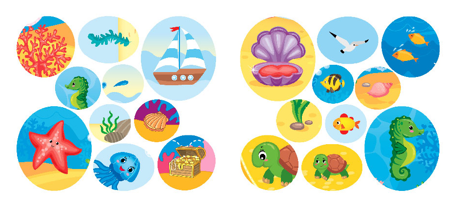 Книга "Назви. Розфарбуй. Наклей. Плаваю та пірнаю", 16,5*15см, Україна, ТМ УЛА