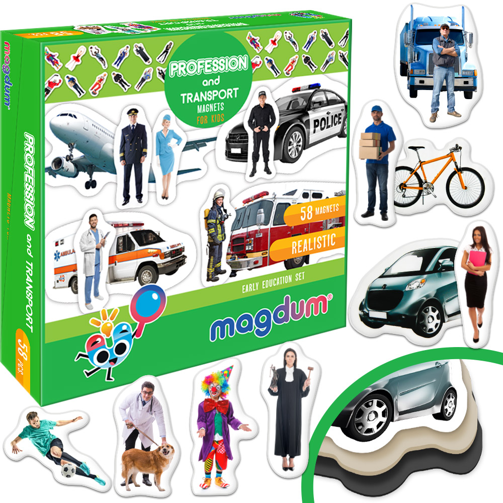 Набор магнитов "Profession and transpotr", 58 магнитов, в кор. 20*20*4см, Украина, Magdum