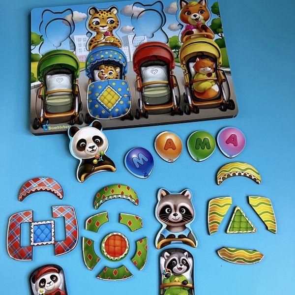 Сортер-вкладыш "Звери в колясках", 32*23см, ТМ UBumblebees, Украина