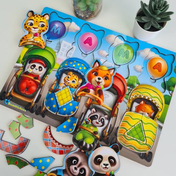 Сортер-вкладыш "Звери в колясках", 32*23см, ТМ UBumblebees, Украина