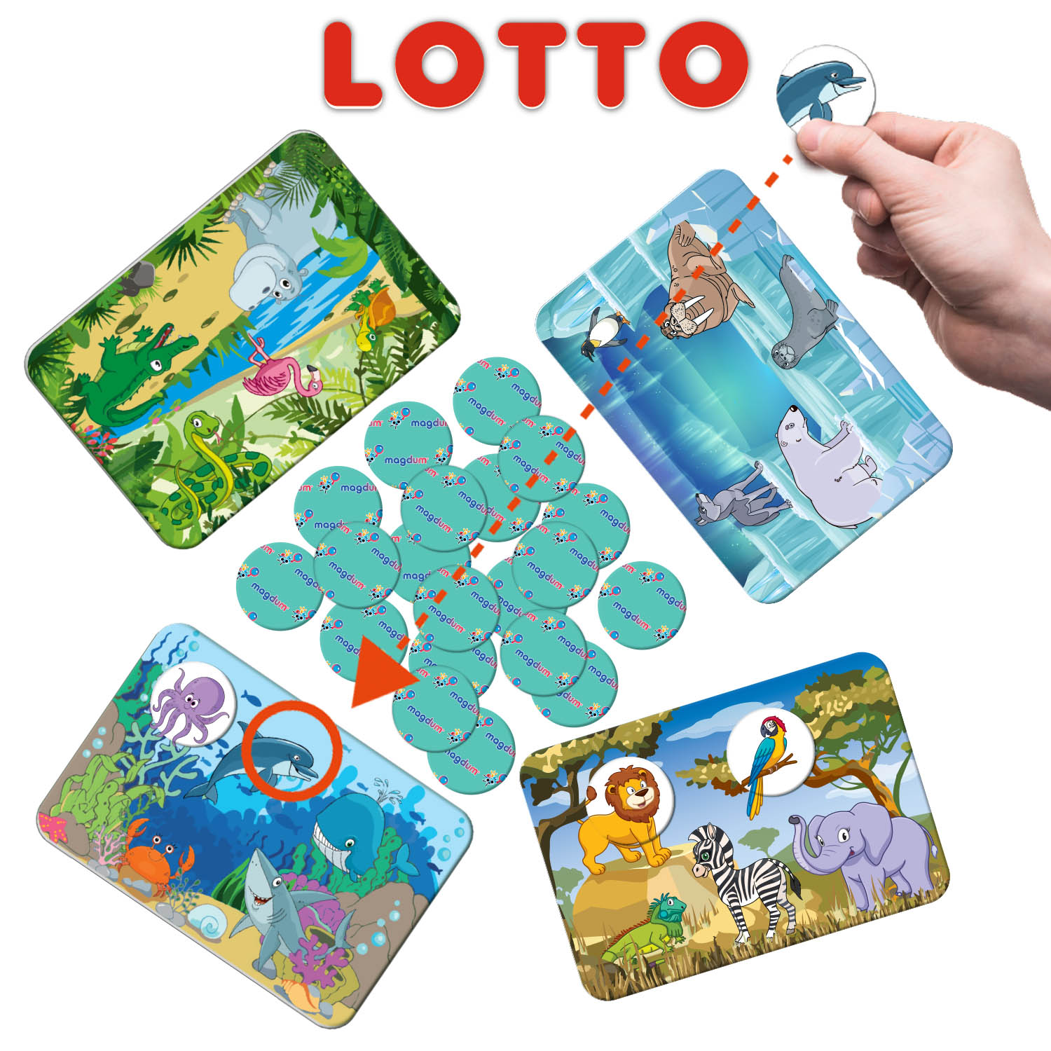 Настільна гра "Лото+мемо Зоопарк", 4 поля, 40 фішок, у кор. 18*13*4см, Україна, Magdum
