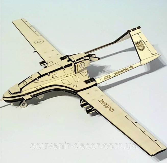 Конструктор деревянный 3D Беспилотник "Bayraktar TB2" Золотая серия, в кор. 30*17см, Сувенир Декор, Украина