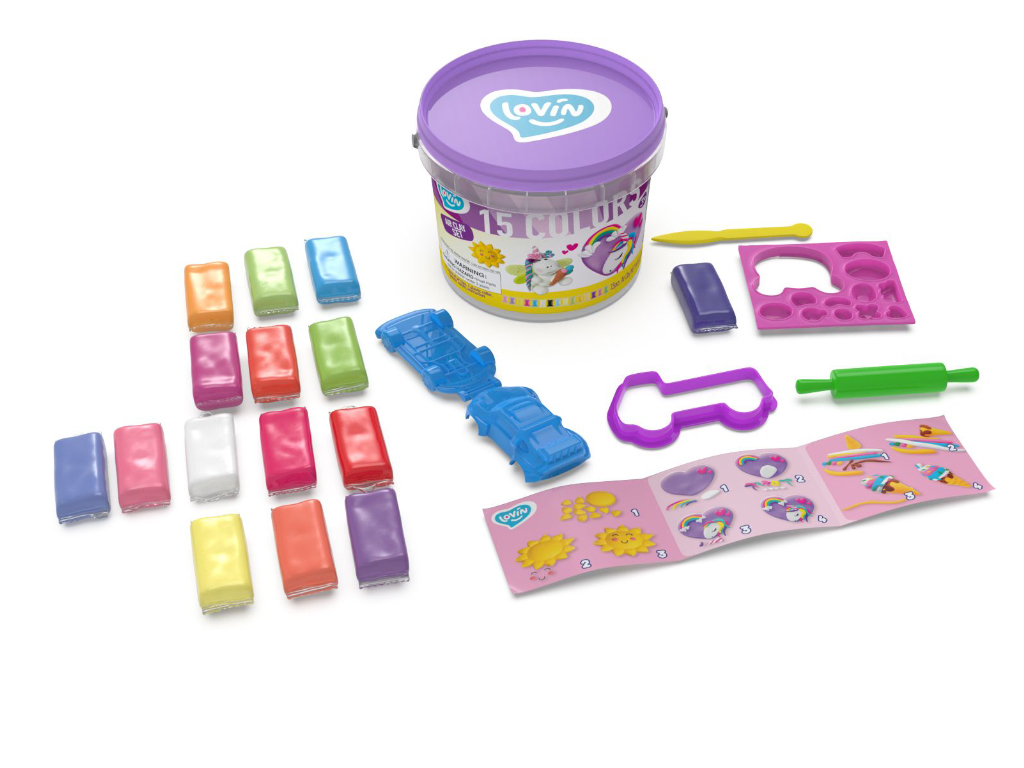 Набор для лепки воздушный пластилин "Магічні тварини", ТМ Lovin, ведро 13*12см (12шт)