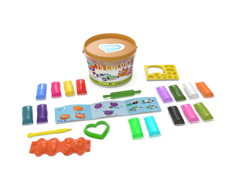 Набор для лепки воздушный пластилин "Компанія монстрів", ведро 13*12см, ТМ Lovin (12шт)