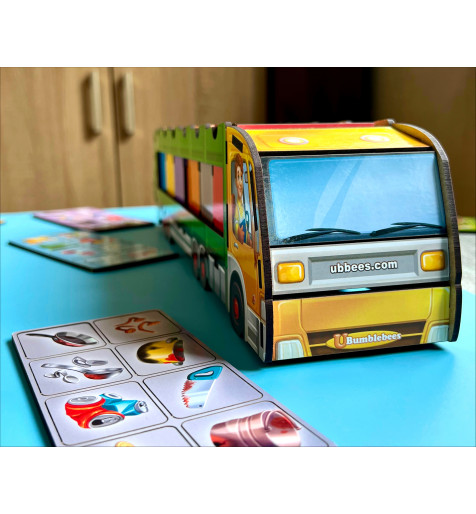 Дерев'яний сортер комодик "Сортировка мусора: мусоровоз", планш. 39*9*10см, ТМ UBumblebees, Україна