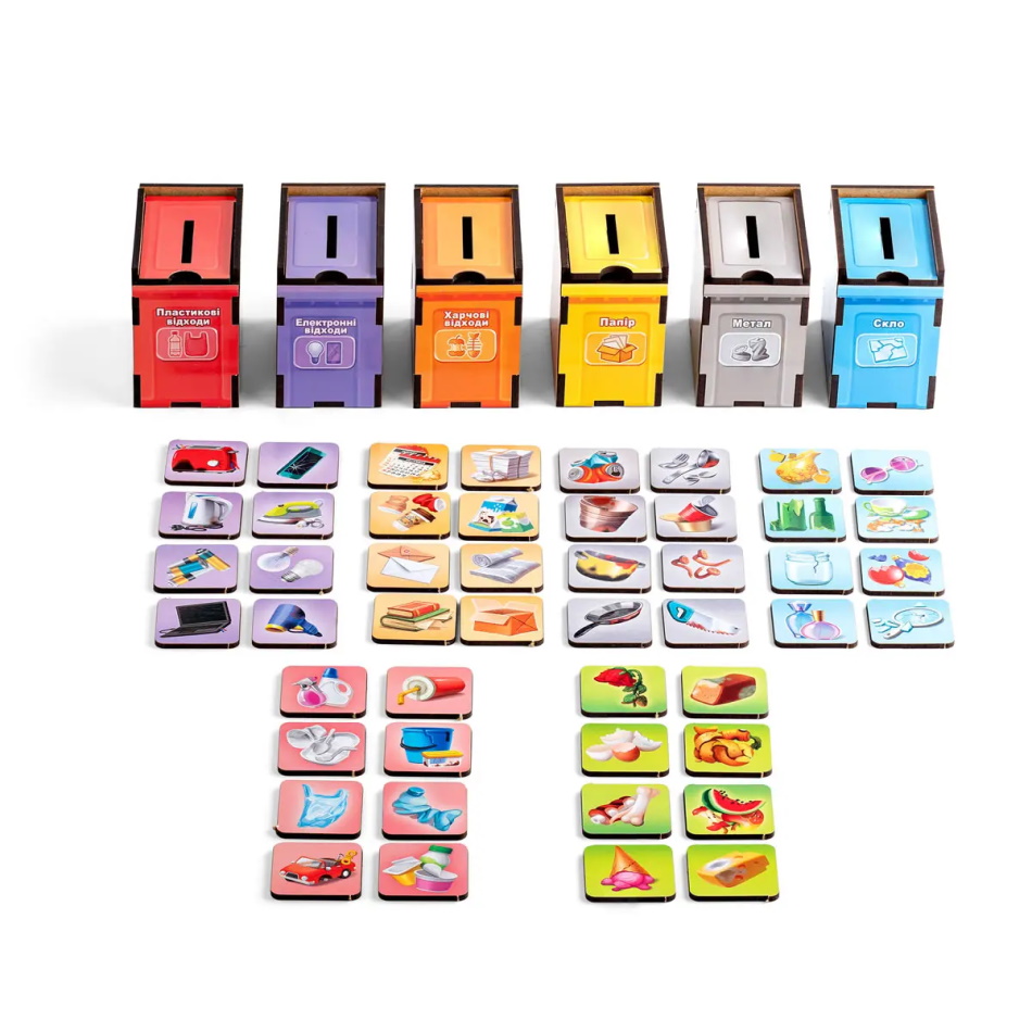 Дерев'яний сортер комодик "Сортировка мусора: мусоровоз", планш. 39*9*10см, ТМ UBumblebees, Україна