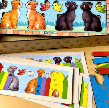 Деревянная игра с карточками "Кошки за забором", планш. 16*23*5см, ТМ UBumblebees, Украина