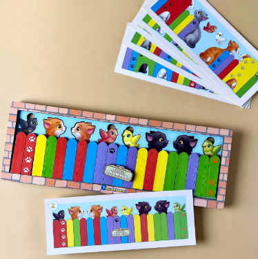 Деревянная игра с карточками "Кошки за забором", планш. 16*23*5см, ТМ UBumblebees, Украина