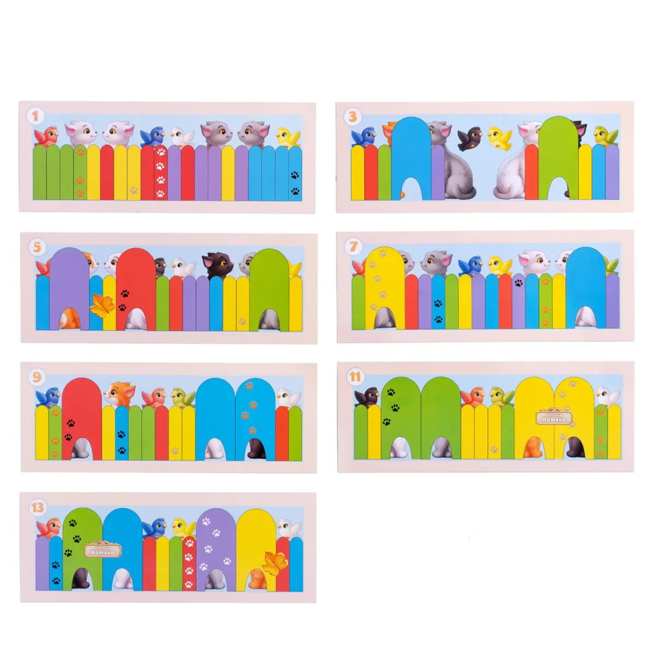 Деревянная игра с карточками "Кошки за забором", планш. 16*23*5см, ТМ UBumblebees, Украина