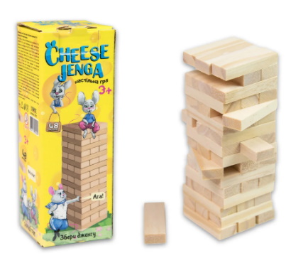 Настольная игра "Cheese Jenga" 48 брусков, укр., в кор. 5,5*5,5*15,5см, ТМ Стратег, Украина