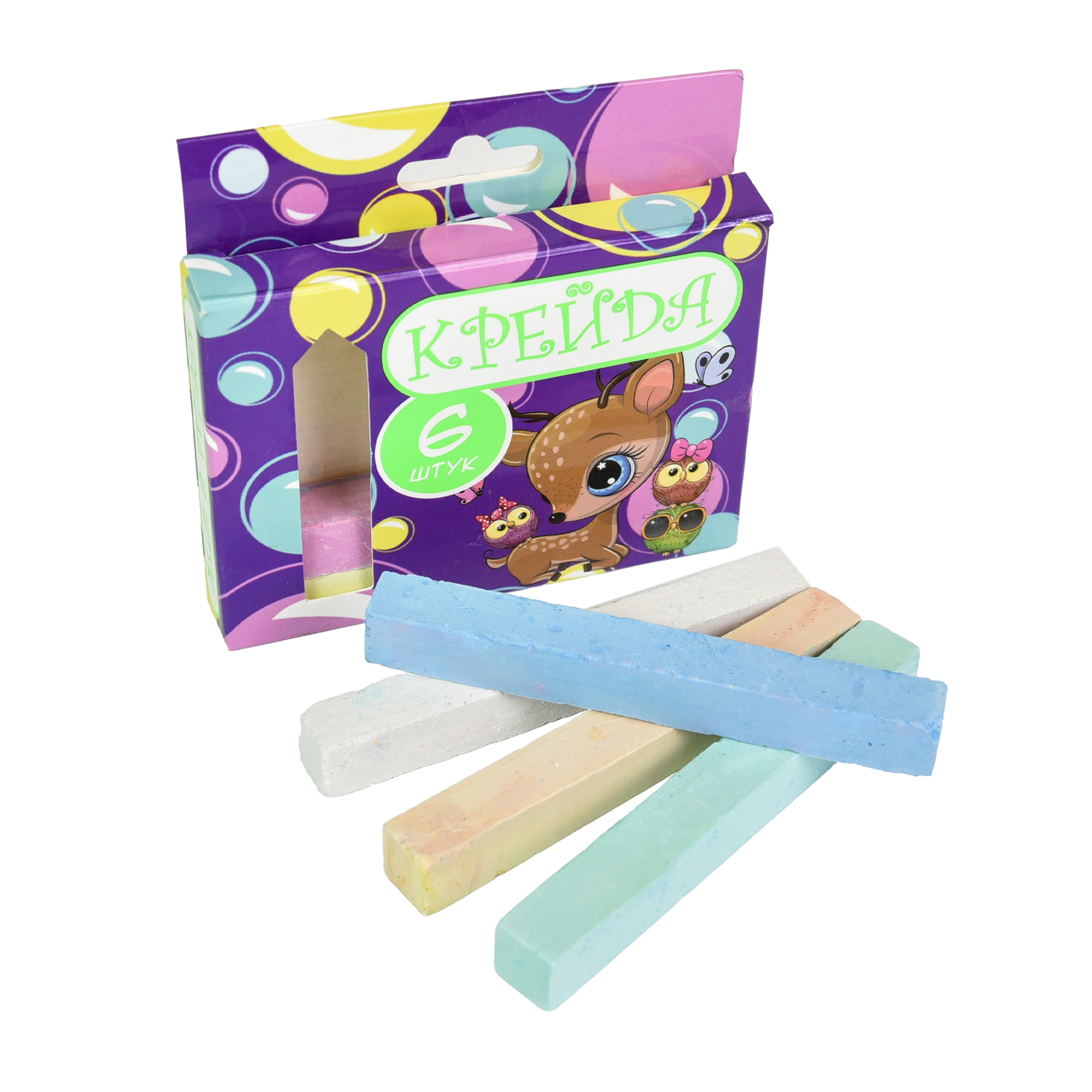 Мел Квадратный школьный - 6 штук разноцветный, в кор. 9*10*1.5см, ТМ Стратег, Украина