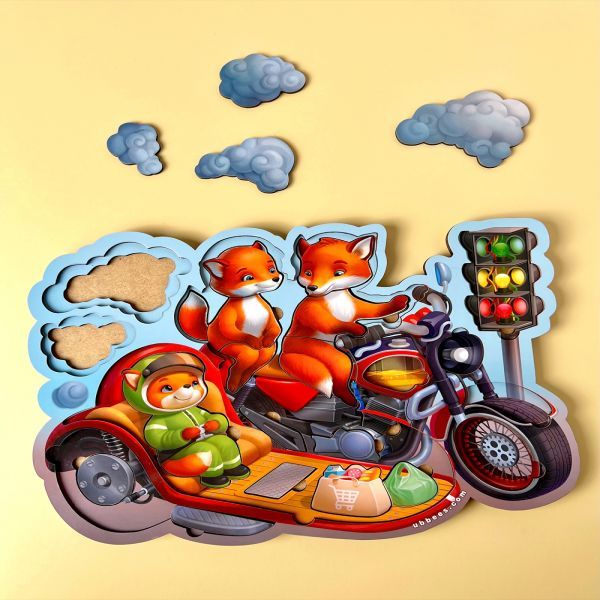 Многослойные вкладки "Лисенята на мотоциклі", 31*24см, ТМ UBumblebees, Украина