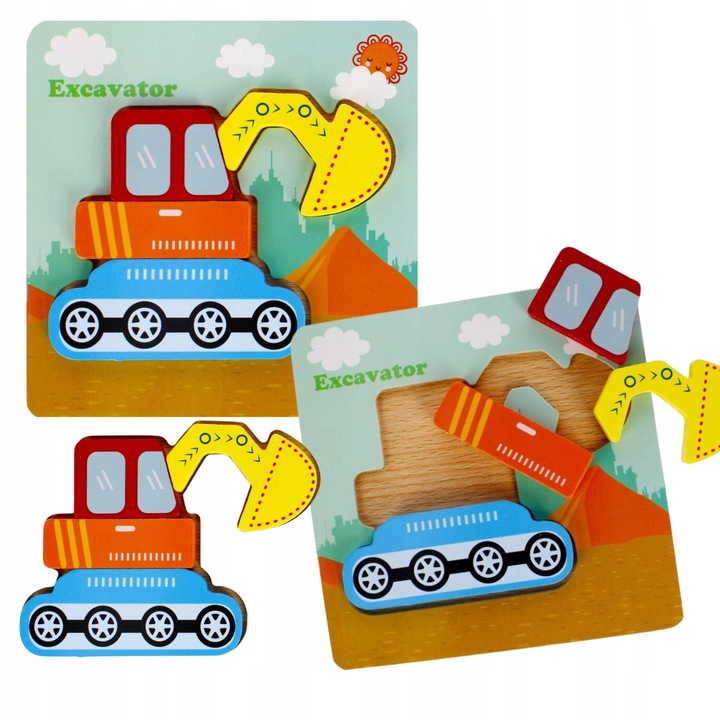 Пазл "Экскаватор" 4 элемента, 15*15см, ТМ AKUKU,  Польша