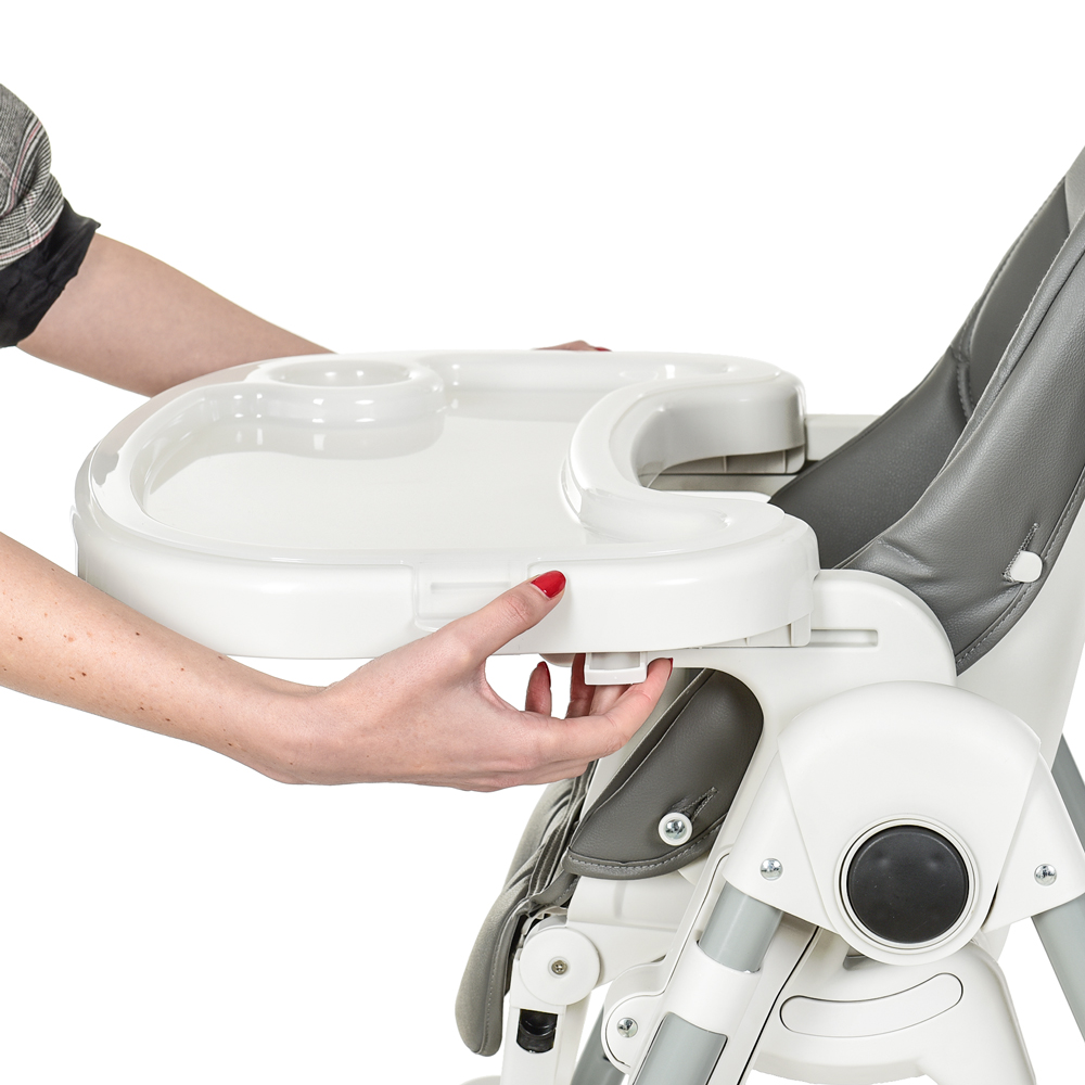 Стульчик EL CAMINO PRIME Gray для кормления, 2 колеса, регул.высота и спинка, экокожа, серый, в кор. 60*57*30см (1шт)