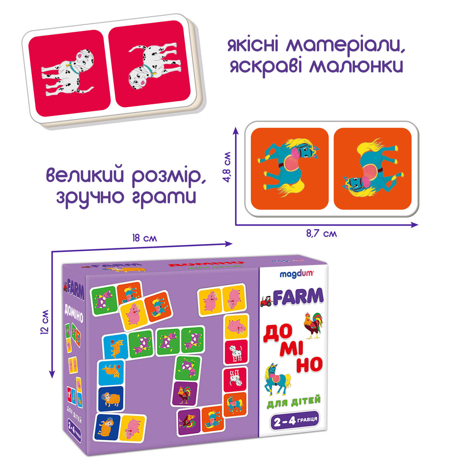 Гра настільна розвиваюча "Доміно Тварини", в кор. 18*12*6см, Україна, Magdum