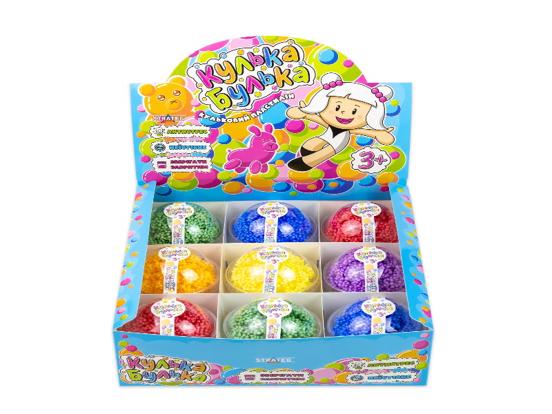 Пластилін кульковий "Кулька Булька" 0,010кг, ЦІНА ЗА УП. 9ШТ, в асортименті, в кор. 23*23*7см, ТМ Стратег, Україна