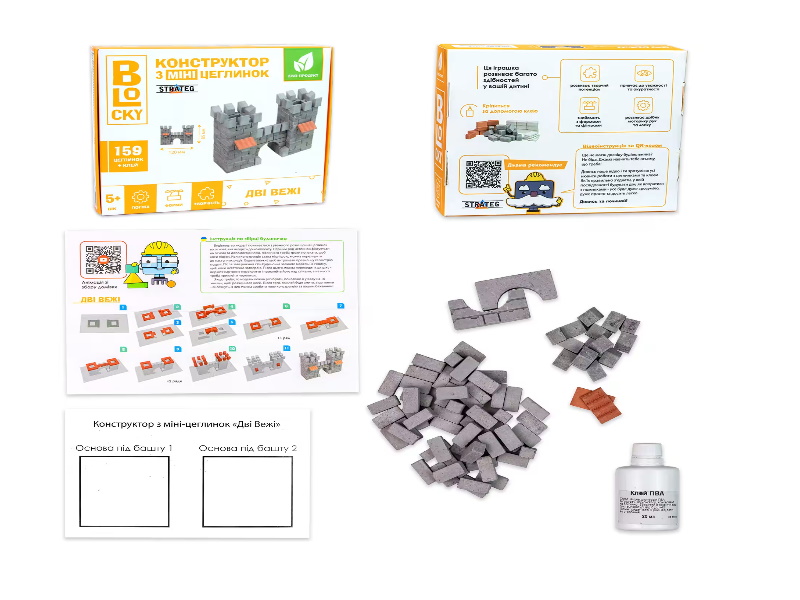 Строительный набор для творчества из мини-кирпичиков BLOCKY Две башни, в кор. 14,5*12*4см, ТМ Стратег, Украина