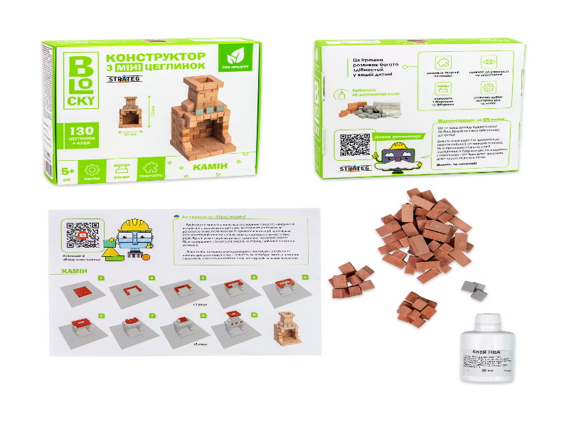 Строительный набор для творчества из мини-кирпичиков BLOCKY Камин, в кор. 14,5*12*4см, ТМ Стратег, Украина