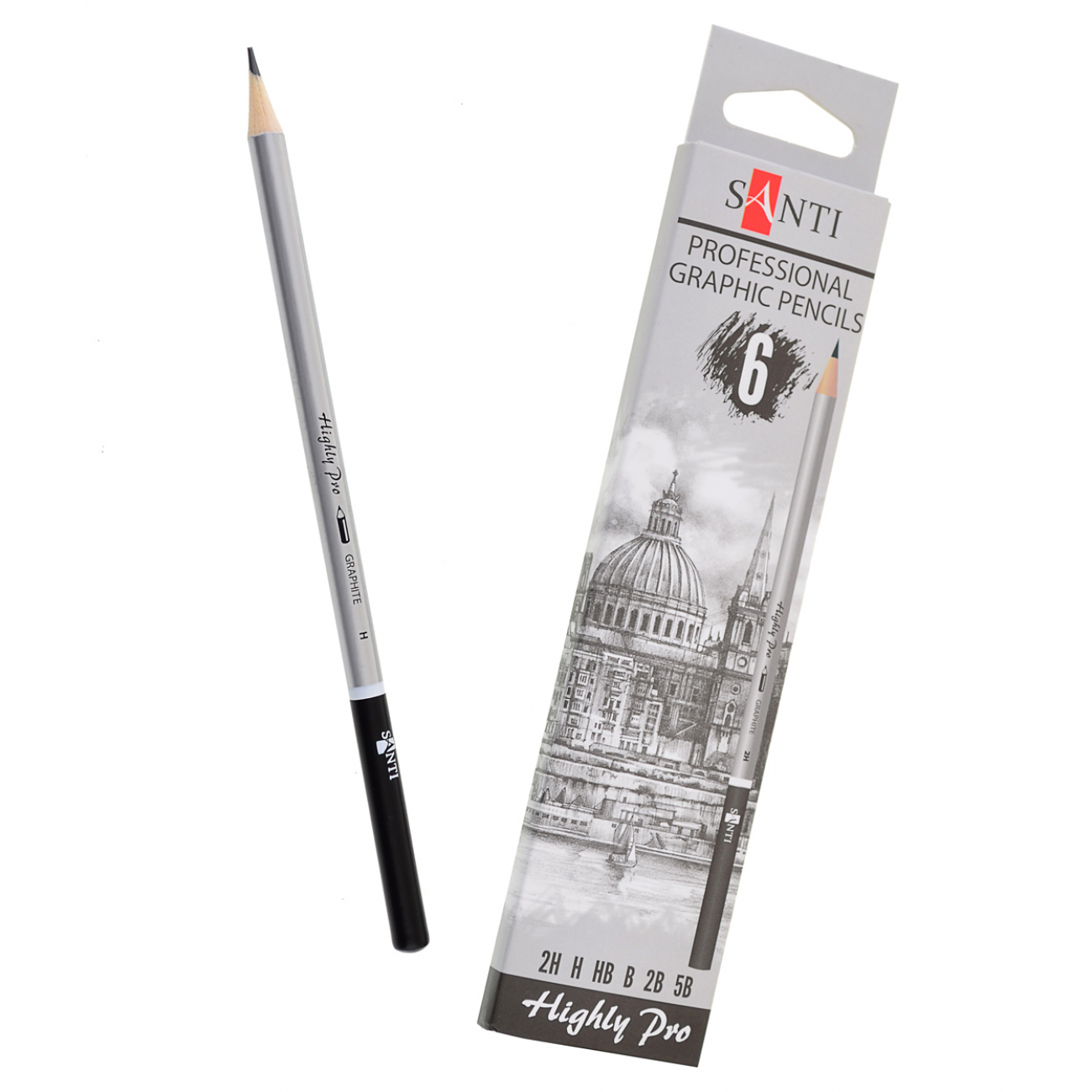 Набір чорнографітних олівців "Santi Highly Pro", 6шт., в кор. 18*5см, ТМ SANTI, Україна
