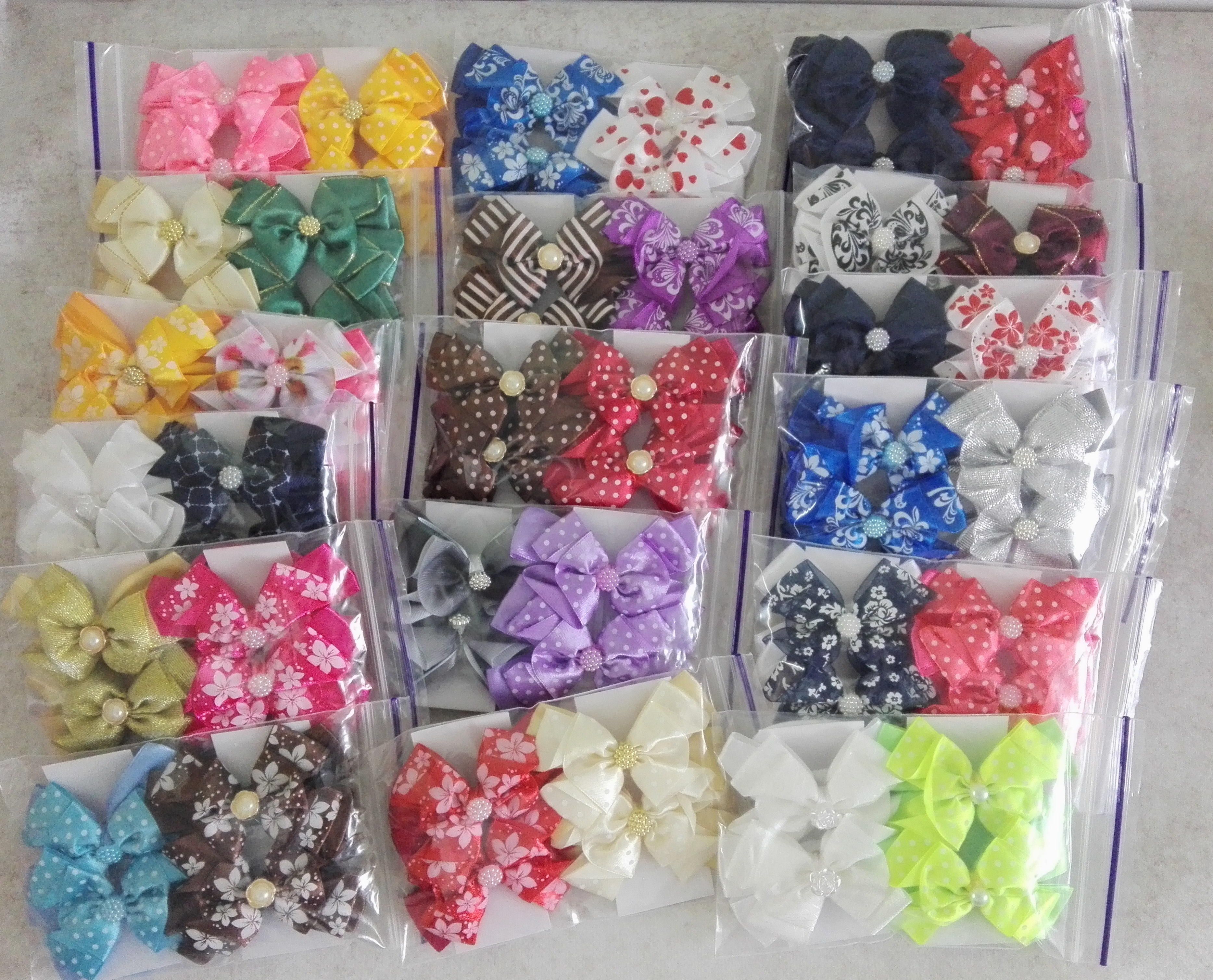 Набор "Бант волнистый", на резинке, 8*6см, ЦЕНА ЗА УП.4ШТ, Handmade  в пак.10*15см