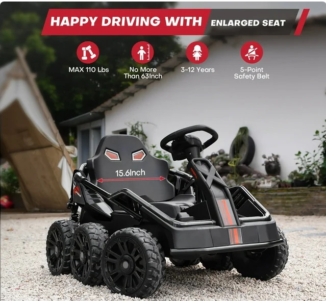 Электрокарт р/к 2,4G, 4 мотора 35W, 2 аккумулятора, 12V7AH, 6 колес EVA, кож.сиденья, черный в кор.97*60*42см (1шт)