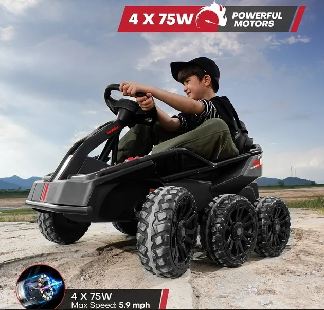 Электрокарт р/к 2,4G, 4 мотора 35W, 2 аккумулятора, 12V7AH, 6 колес EVA, кож.сиденья, черный в кор.97*60*42см (1шт)