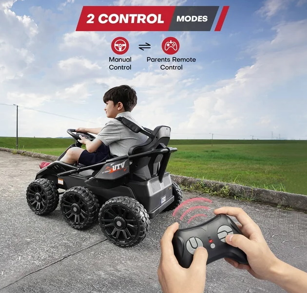 Электрокарт р/к 2,4G, 4 мотора 35W, 2 аккумулятора, 12V7AH, 6 колес EVA, кож.сиденья, черный в кор.97*60*42см (1шт)