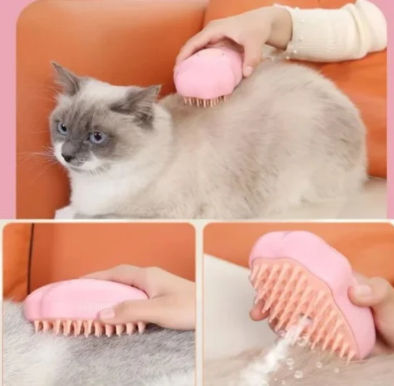 Щітка для тварин з відпарювачем на акумуляторі, рожева в кор.12*7*6см