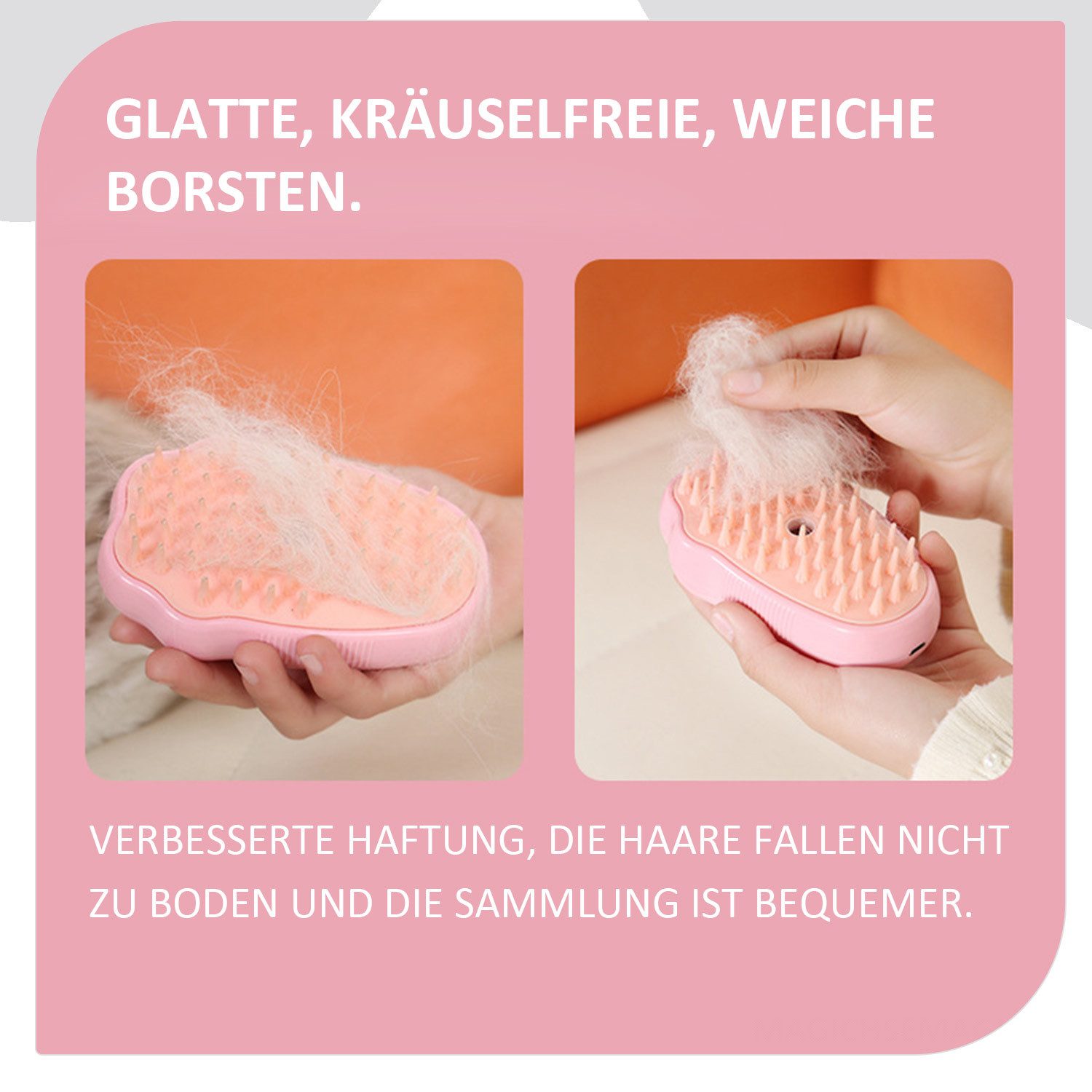 Щітка для тварин з відпарювачем на акумуляторі, рожева в кор.12*7*6см