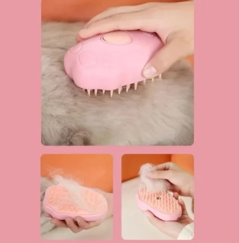 Щітка для тварин з відпарювачем на акумуляторі, фіолетова  в кор.12*7*6см