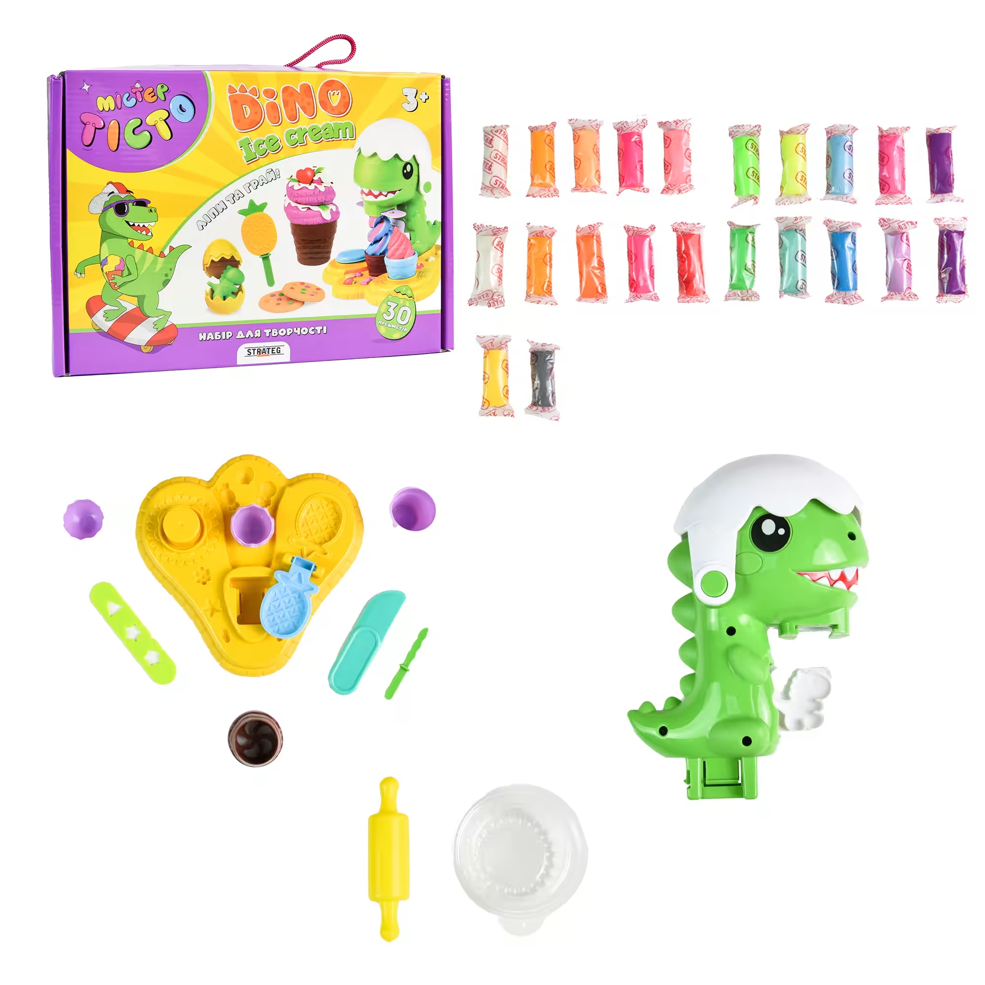 Набор для творчества Мистер тесто Dino Ice Cream на украинском языке, в кор. 29*20*8см, ТМ Стратег, Украина