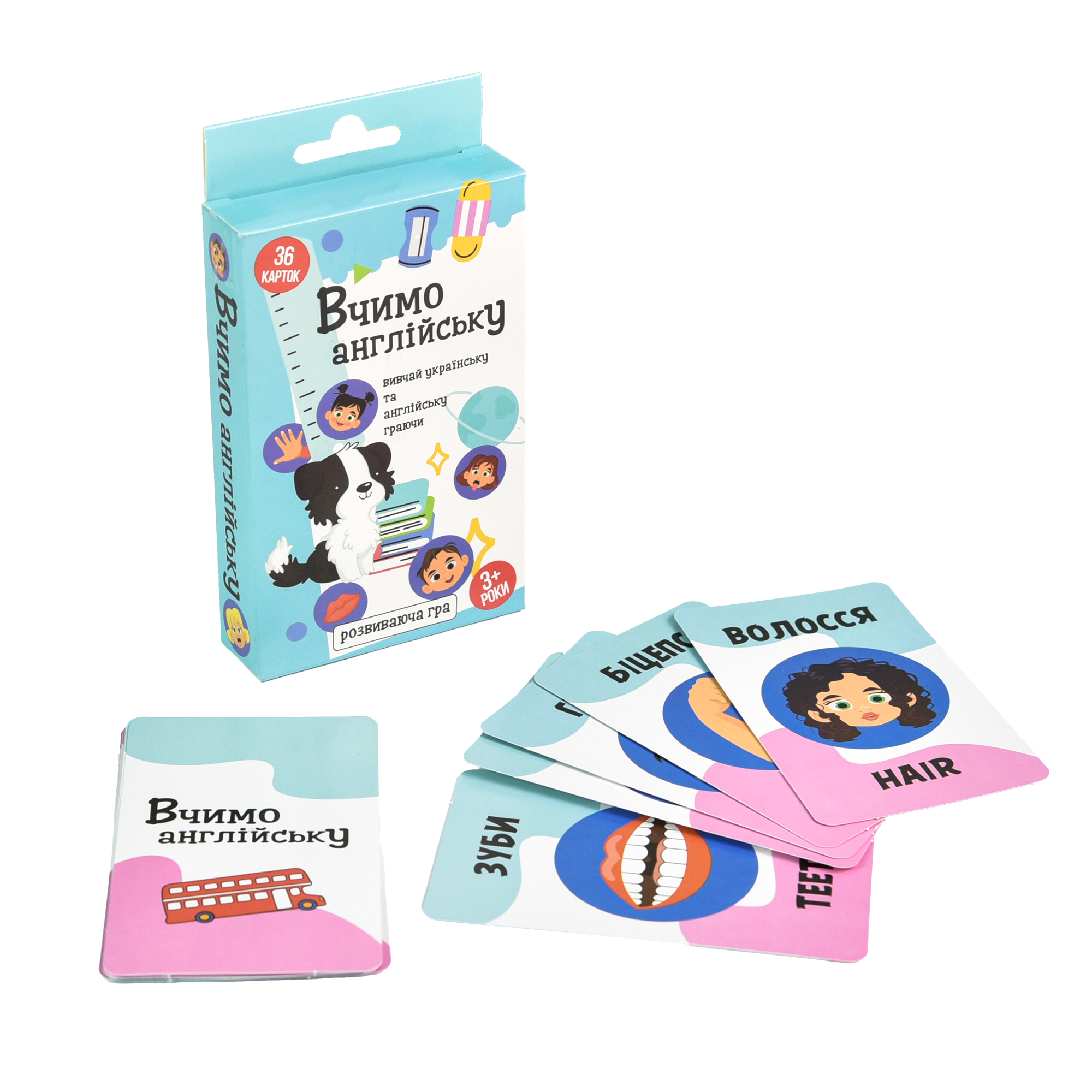 Карточная развивающая игра "Учим английский" обучающая на украинском языке, ТМ Стратег, Украина