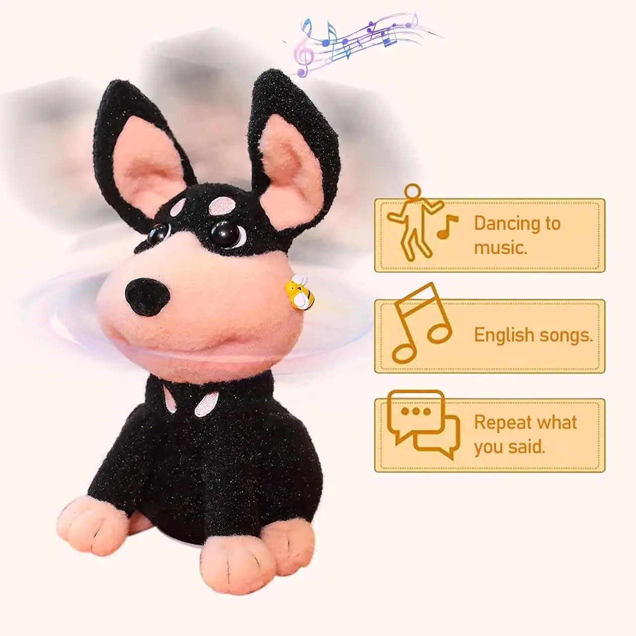 Собака 25см, аккум, повтор, звук, плюш, реагирует на пчелу, USB зарядное, подвижное, на батар., в кор. 16*24*15см (20шт)