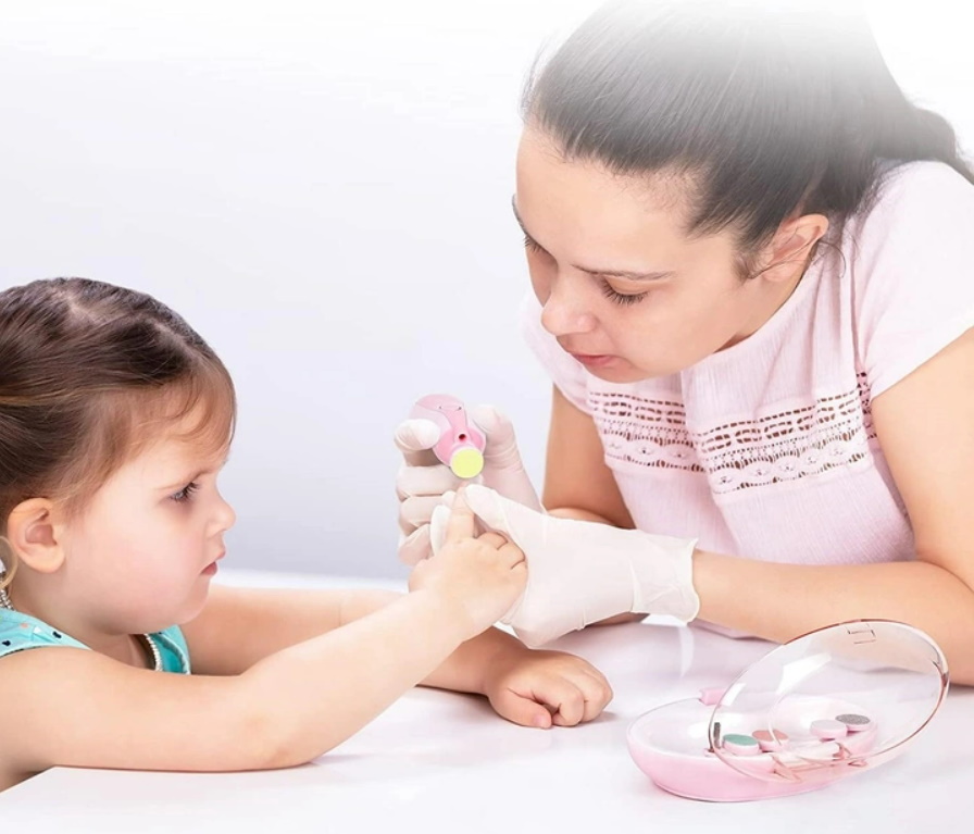 Детский триммер-пилка для ногтей на батарейках, розовый, 6 насадок, кор.16*9*5