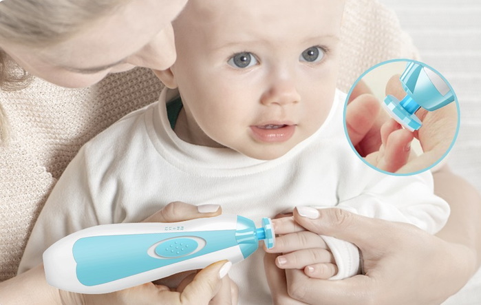 Детский триммер-пилка для ногтей на батарейках, синий, 6 насадок, кор.16*9*5