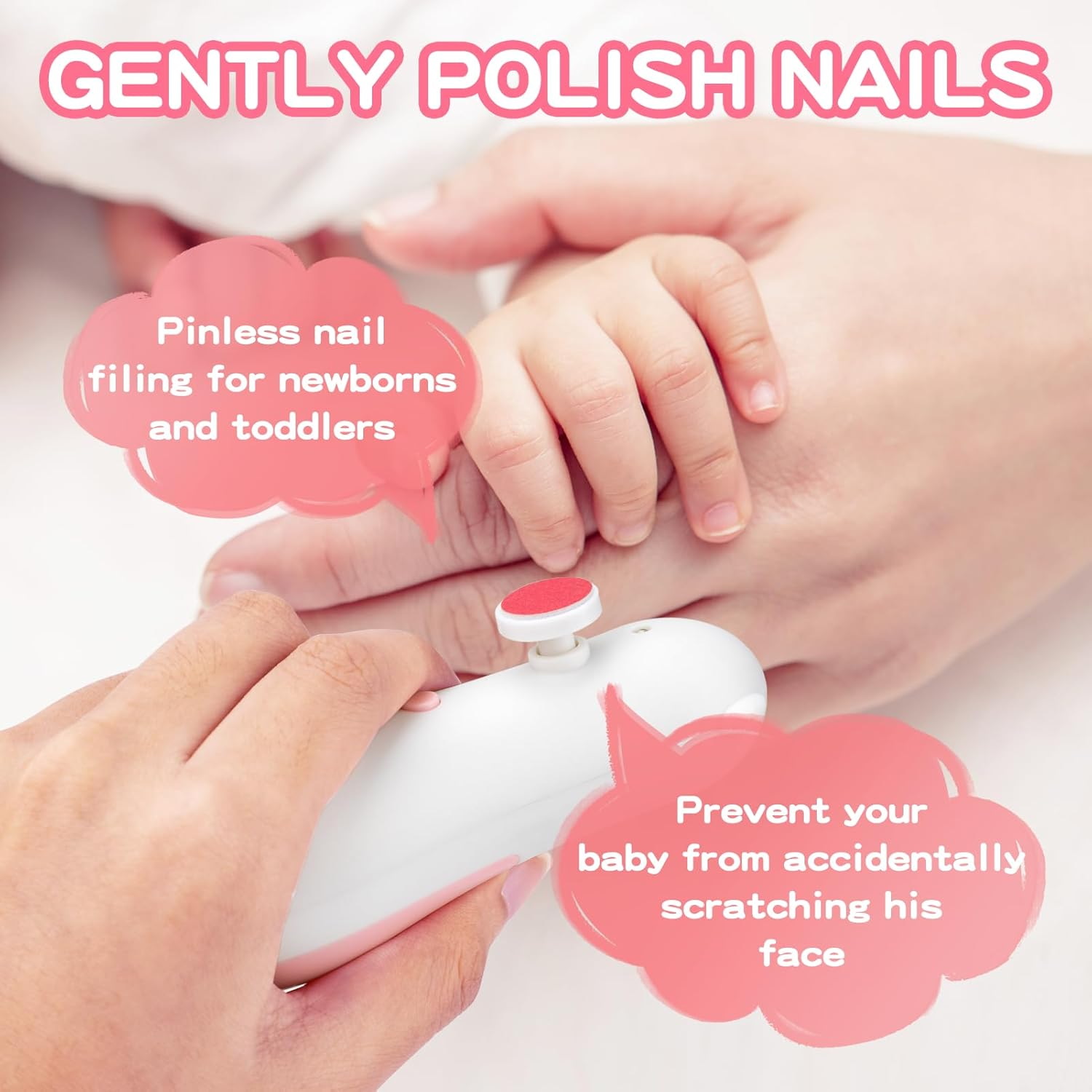 Детский триммер-пилка для ногтей на батарейках, розовый, 5 насадок, кор.16*9*5см