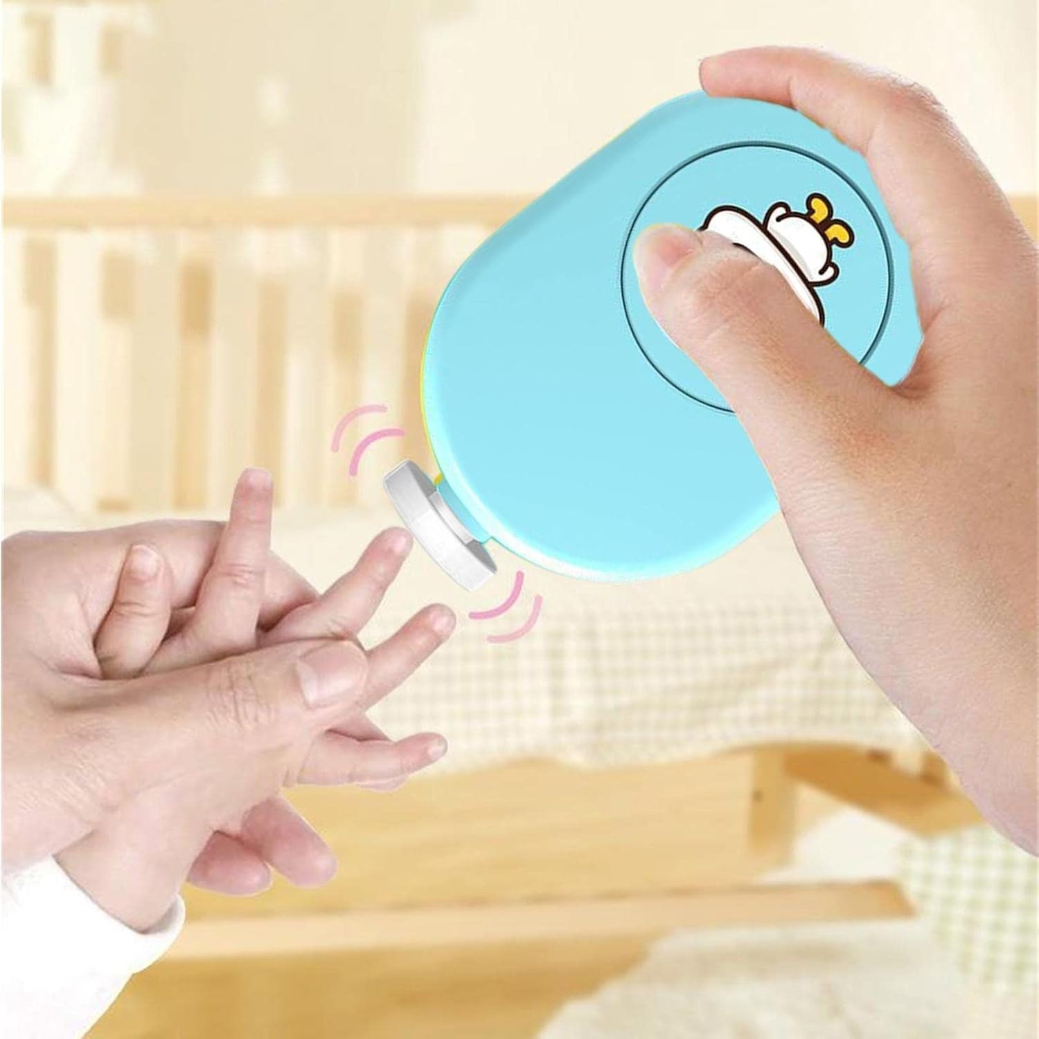 Детский триммер-пилка для ногтей на батарейках, голубой, 4 насадки, пак. 15*15см