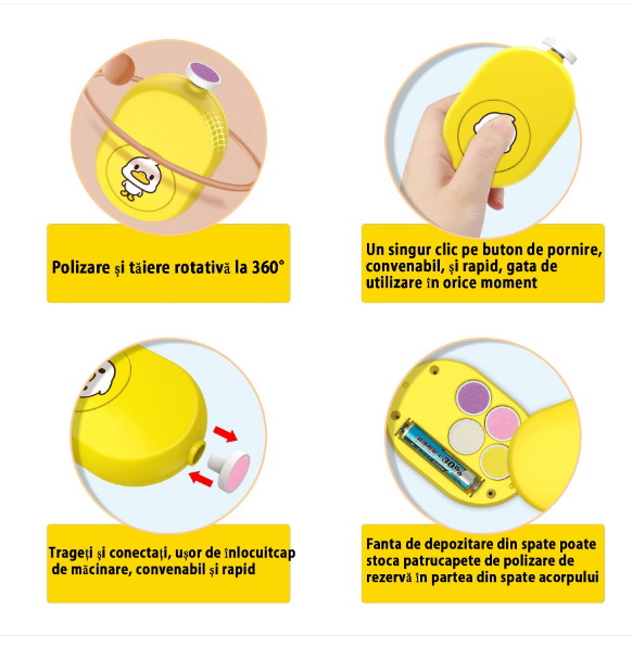Детский триммер-пилка для ногтей на батарейках, розовый, 4 насадки, пак. 15*15см