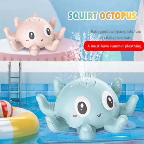 Игрушка для ванной Осьминог с фонтаном и подсветкой розовый, в кор. 14*14*7см