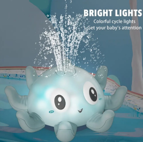 Игрушка для ванной Осьминог с фонтаном и подсветкой синий, в кор. 14*14*7см