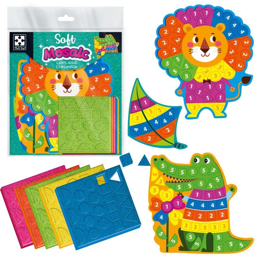 Набор для творчества с плюшевой мозаикой "Лев и Крокодил", пак. 26*21см, ТМ Vladi Toys, Украина