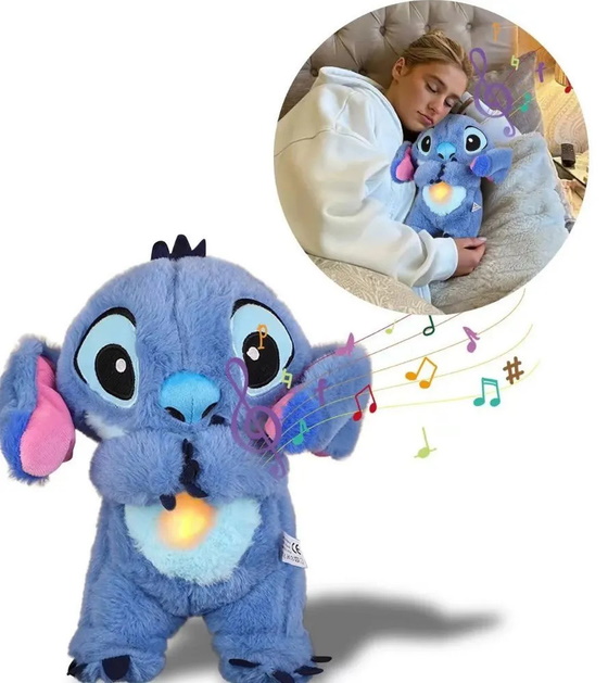 Мягкая игрушка Дышащий Стич, для сладких снов 28см на батарейках