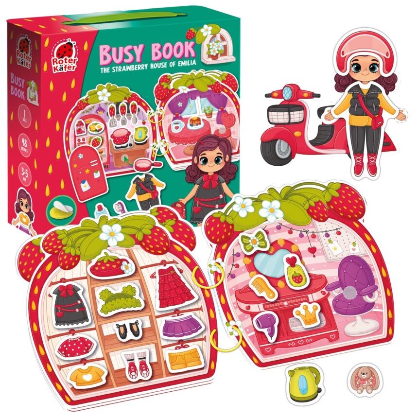 Игра развивающая Roter Kafer с липучками. Бизи Бук. Клубничный домик Эмилии, в кор. 21*21*6см, ТМ Vladi Toys, Украина