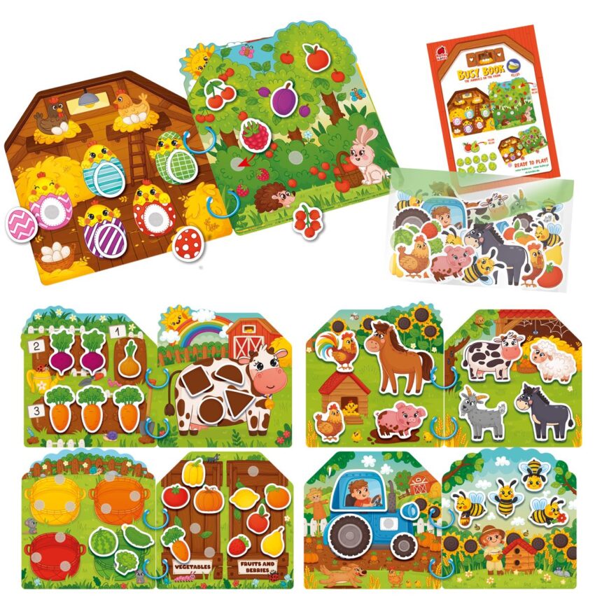 Игра развивающая Roter Kafer с липучками. Бізі Бук. Тварини на фермі, в кор. 21*21*6см, ТМ Vladi Toys, Украина